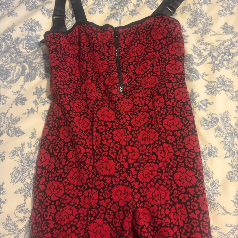 Anthropologie Red and Black Floral Jumpsuit